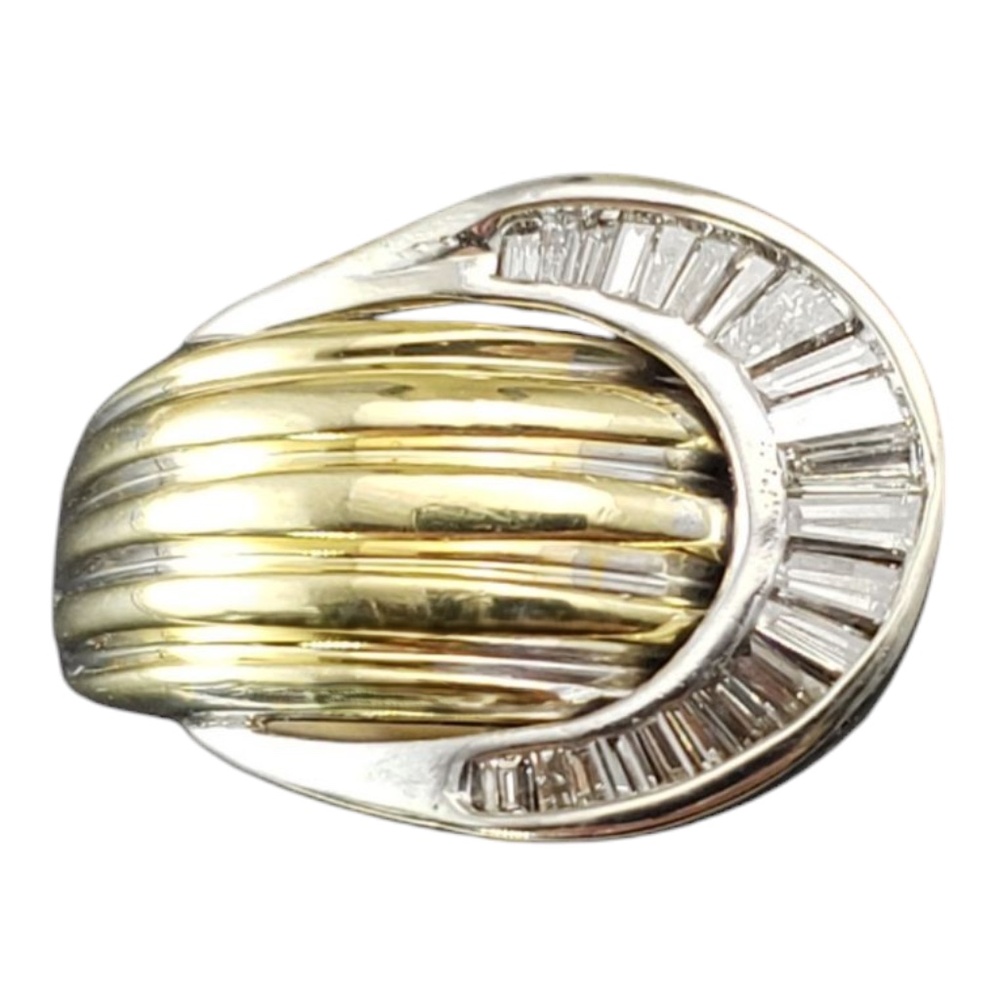 14 Karat Two Tone Gold and Baguette Diamond Adjustable Ring Size 7-8 #20918